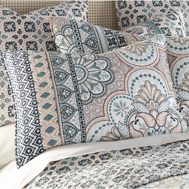 Levtex Home Addie King Quilt Set, Floral, 100% Cotton, White, Teal, Blush, Grey - Image 3